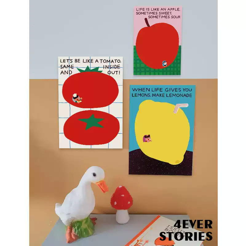 4Es Fruit Art Hand-Painted Cartoon Decoration Poster Living Room Children's Room Bedroom Wall Sticker Poster