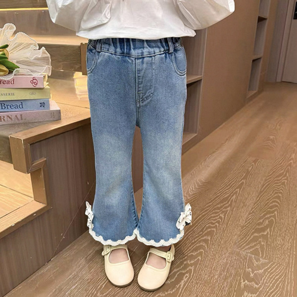 denim spring flared trousers girl's with bow