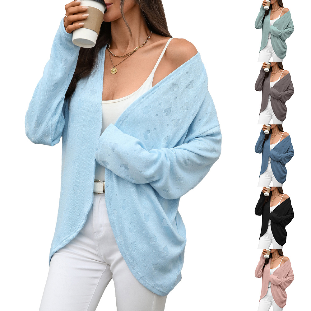 亚马逊欧美跨境外贸2025秋冬新款纯色长袖开衫针织提花外套空调衫