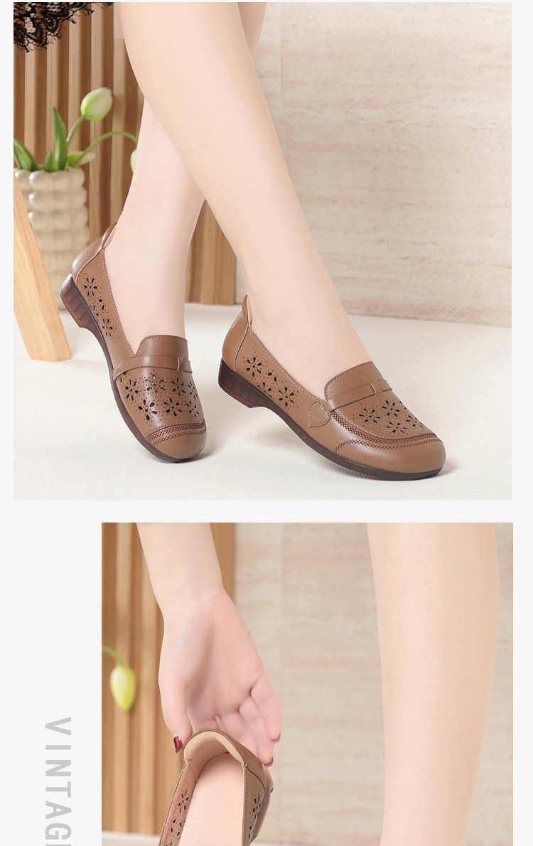 Giày sandal nữ da thật đế bệt quai chữ V thoáng khí — màu be chi tiết 9