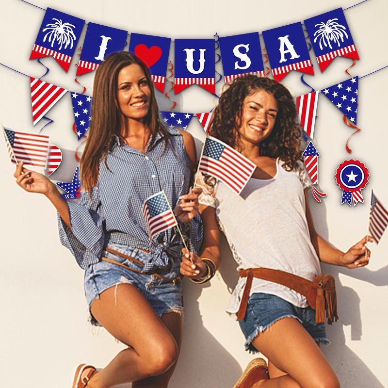 Nuevo estilo transfronterizo de la fiesta del Día de la Independencia de EE. UU. Decoración de la bandera colgante en espiral juego 4th of July decoración