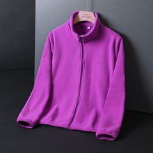 秋时尚明星同款显瘦立领纯色开衫紫色韩版气质通勤抓绒春秋外套女