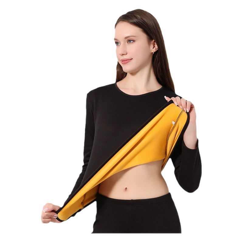 Осенняя одежда и брюки на флисовой подкладке, термобелье, женский золотой бархат, Новинка осени и зимы, костюм для пар, облегающий бархатный мужской с круглым вырезом