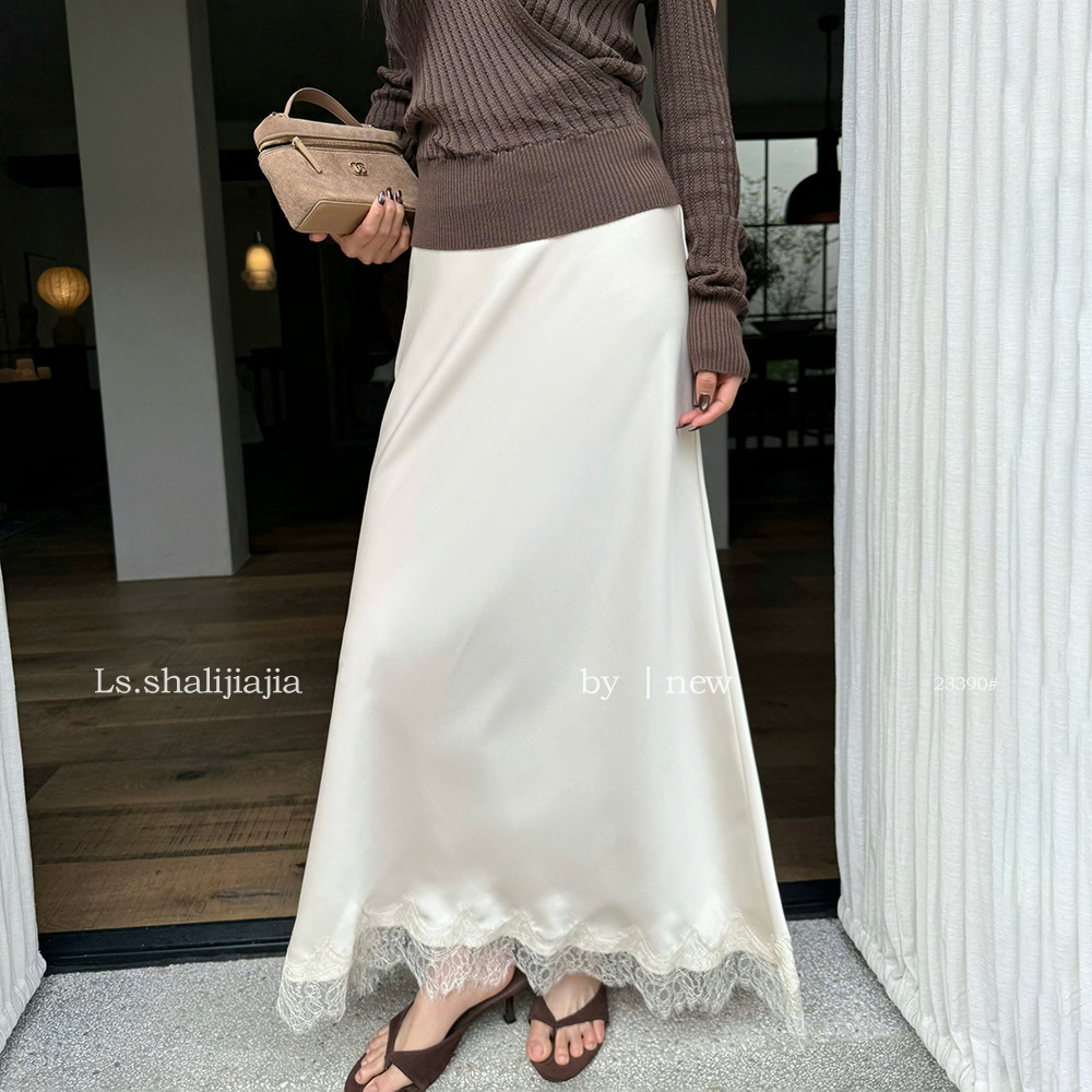 LS French Elegant Lace-Patchwork Midi Skirt, Guangzhou Shisanhang 2026 Early Autumn New Women's Skirt 23390