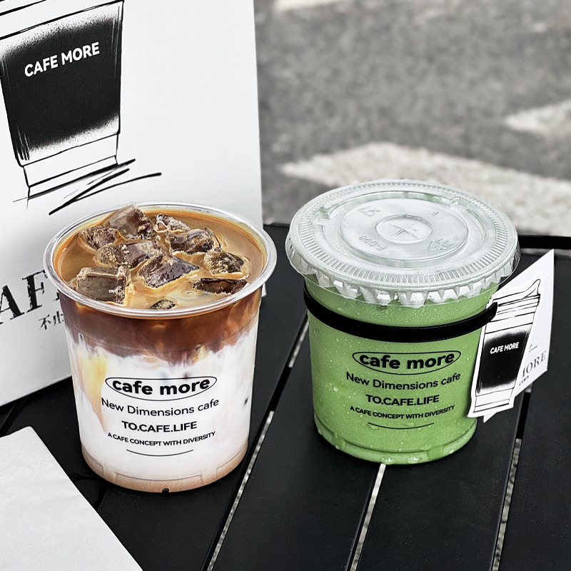 PET咖啡杯一次性冷饮杯带盖商用外卖网红胖胖打包杯u型杯印logo