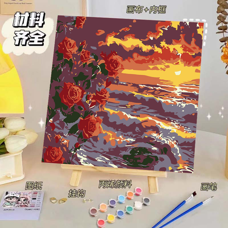 Pintura al óleo digital de bricolaje, dibujos animados para niños, pinturas para colorear hechas a mano, lindos puestos de animación curativos, comercio exterior transfronterizo