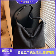 跨境麂皮绒包包女大容量2025新款秋冬季复古单肩斜挎包通勤托特包