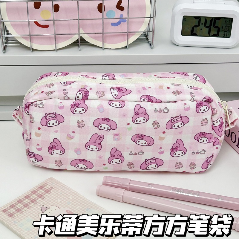 呆萌四叶草小猫方方笔袋ins可爱高颜值大容量学生铅笔文具收纳袋|undefined