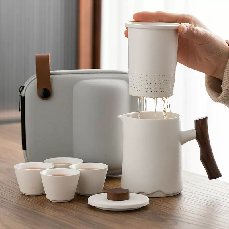 户外便携式旅行茶具小套装快客杯一壶四杯防烫茶水分离泡茶壶礼品