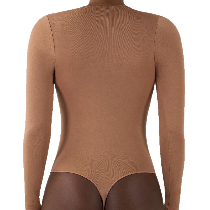 Seamless Long-Sleeve Bodysuit – High-Waisted Tummy Control Yoga Shaper With V-Gusset (Buttery Soft & Stretchable) – Black/Taupe/Pink/Gray (S-XL)_voghion.com
