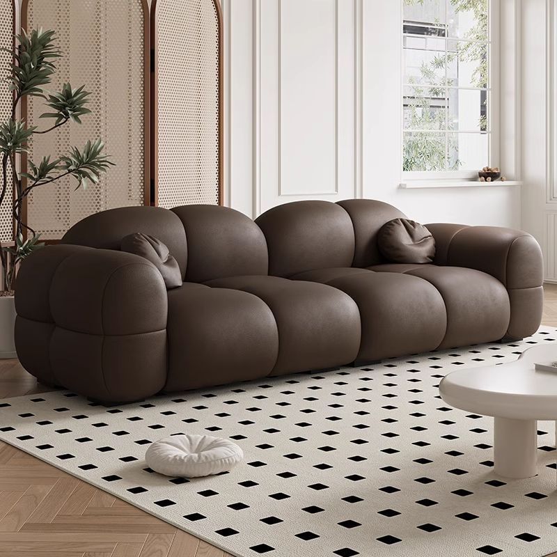 French Cream Style Velvet Puff Jelly Sofa Living Room Small Apartment Rental House Straight Leather Art Sofa Wood