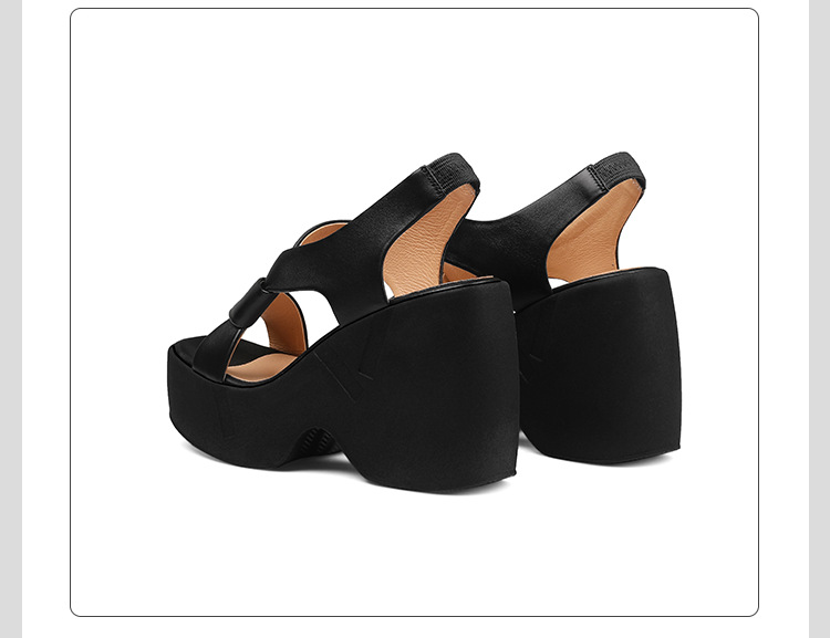 Sandal cao gót nữ hở mũi phong cách La Mã, đế xuồng, gót 9 cm, da cừu mềm — màu đen, màu trắng ngà chi tiết 19