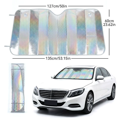 Car Laser Sunshade for Front Windshield, Thickened Laser Sunshade for Sun Protection and Heat Insulation, Car Interior Cooling, Car Sunshade Curtain (Sun shade) - st-3966laser-sunshadesize-60135cm