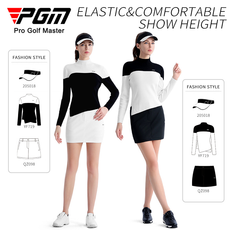 Áo len golf nữ ôm dáng chít eo phối váy ngắn thể thao — YF719-Áo len trắng đen, YF719-Áo len đen trắng