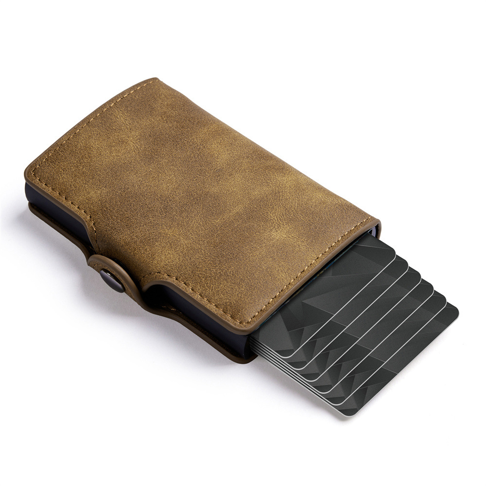 El comercio exterior de los nuevos hombres de cuero titular de la tarjeta de aleación de aluminio antirrobo cepillo titular de la tarjeta bancaria posición multi-Tarjeta simple cartera corta