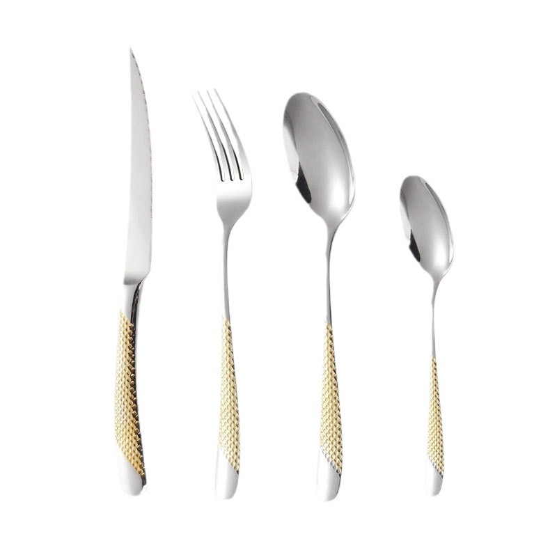 Cross-border 410 de acero inoxidable de agua chapado en oro de la estrella de diamante cuchillo de filete cuchara de comida occidental Tenedor cuchara de té hotel restaurante cuchillo de filete cuchara Tenedor