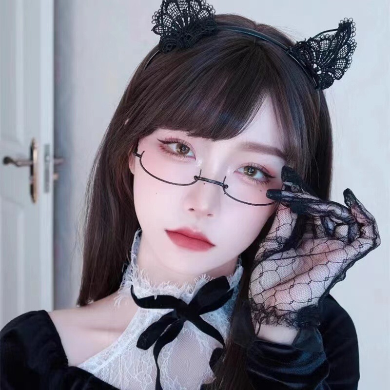 New Pure Desire Half-Frame Lensless Frame Glasses Ins Literary Soft Girl Decorative Mirror Concave Chain Pendant Frame