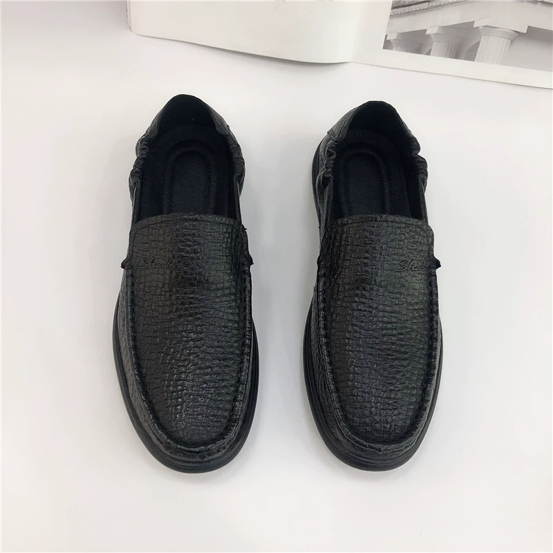 Top layer cowhide soft sole soft surface beanie shoes 2025 new black foot cover business casual loafer shoes