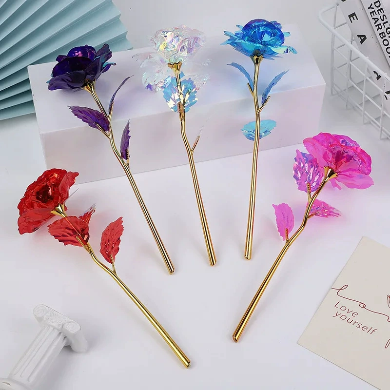 Красочная роза, блеск, светящаяся роза, украшение из искусственного цветка, лазерное украшение из искусственного цветка, подарок на День святого Валентина, День матери