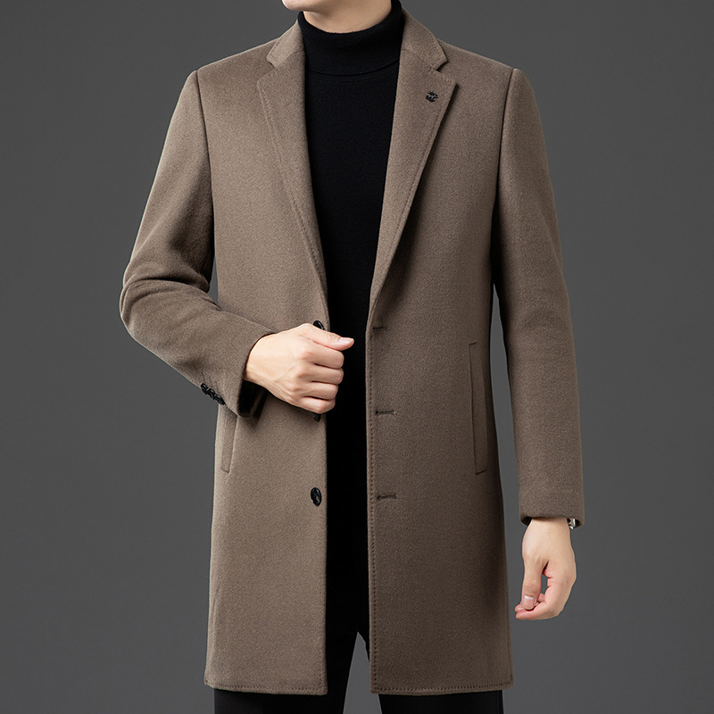 High-end suit collar double-sided cashmere coat men's autumn and winter new mid-length luxury texture big-name wool trench coat