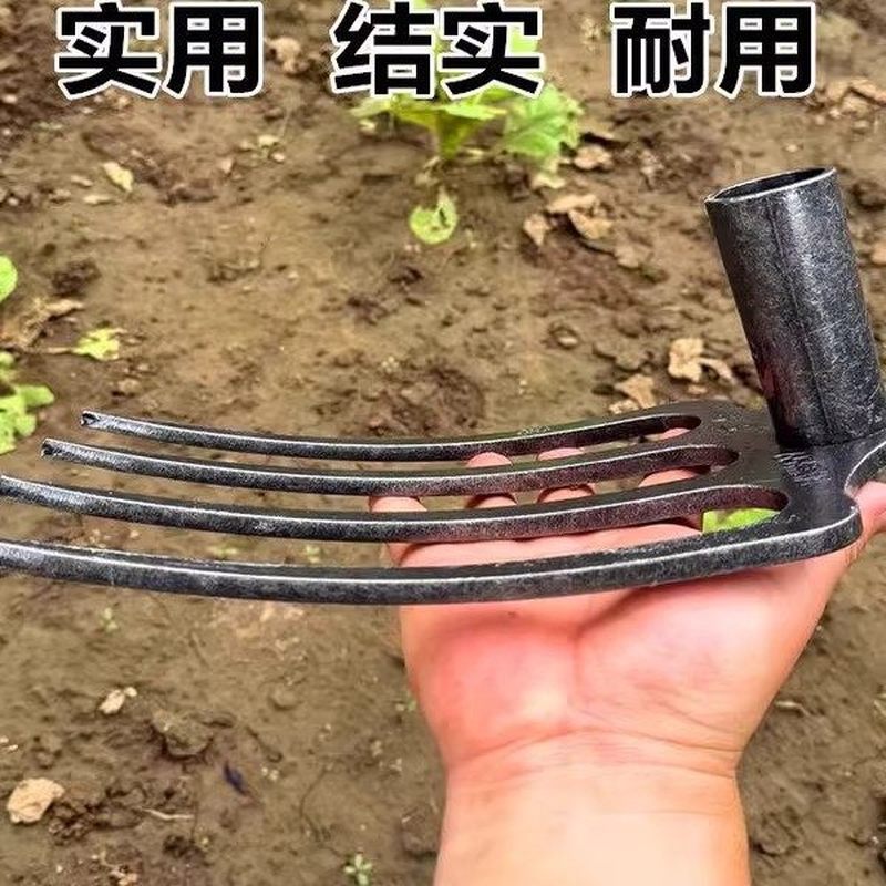 锰钢三齿钉耙五齿耙子松土翻地神器农用铁耙子老式种地刨工具大全