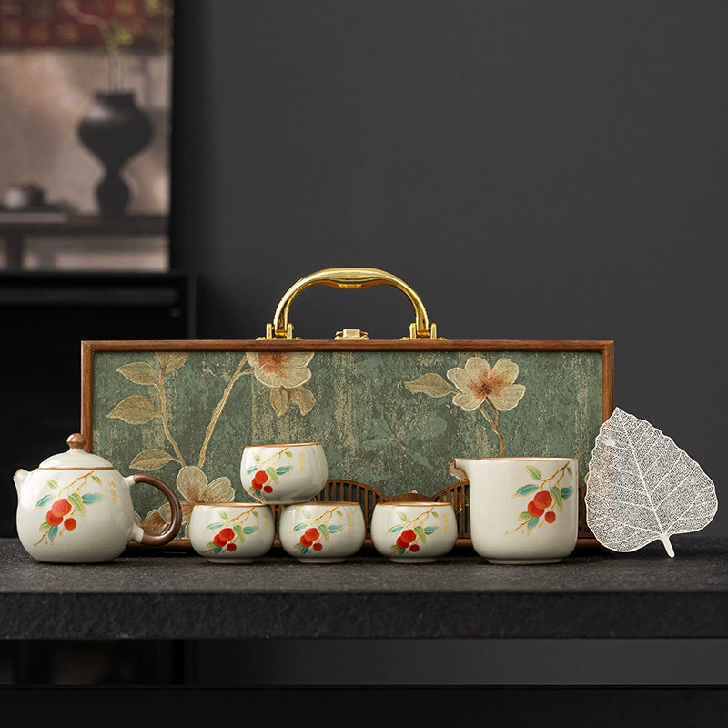 Tea set, gift box, retro teapot, ceramic tea cup, Chinese style