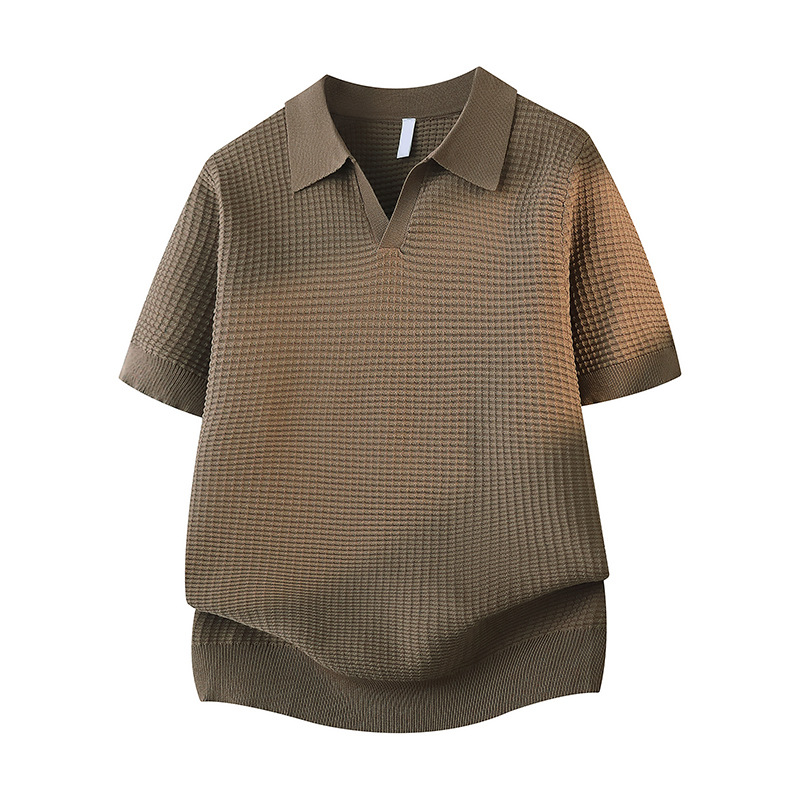 Polo camiseta de punto camiseta de manga corta hombre cuello V gaviota cuello viejo dinero waffle hielo camiseta de verano fábrica transfronteriza al por mayor