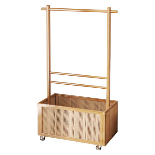 Clothes rack floor-standing bedroom doorway solid wood simple clothes hanger household clothes drying rack multi-functional light luxury rattan coat rack