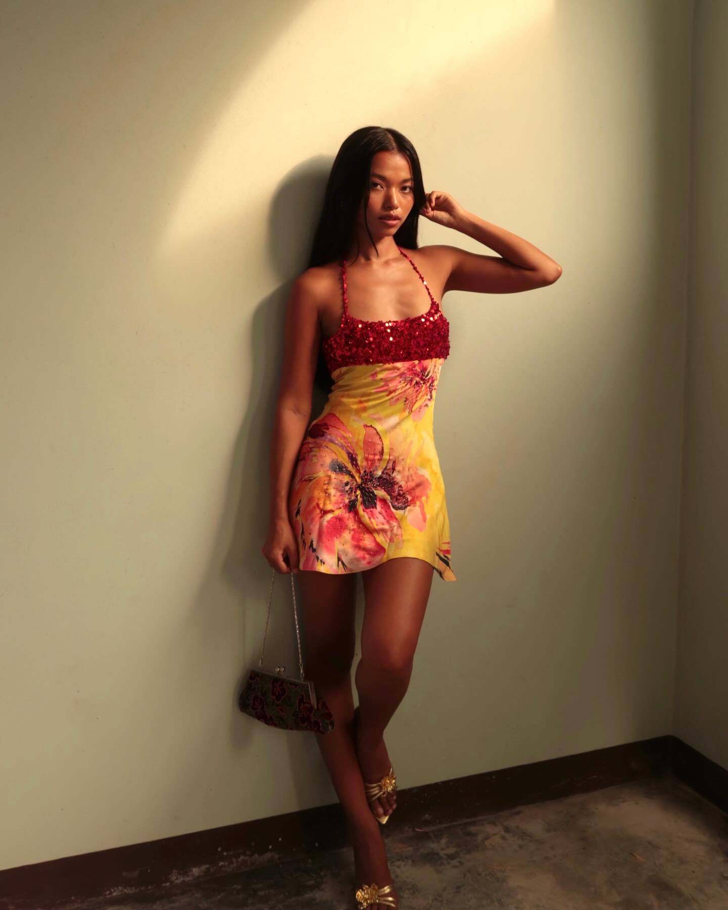 Sexy Sequined Slip Dress With Floral Print Patchwork Short Women's Stylish European And American Fashion New_ecoleips.com