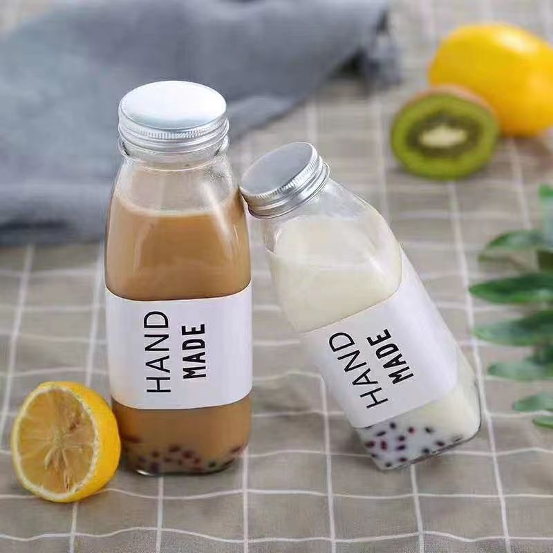 Square octagonal round glass bottles for drinks, coffee, juice, milk tea, and dairy