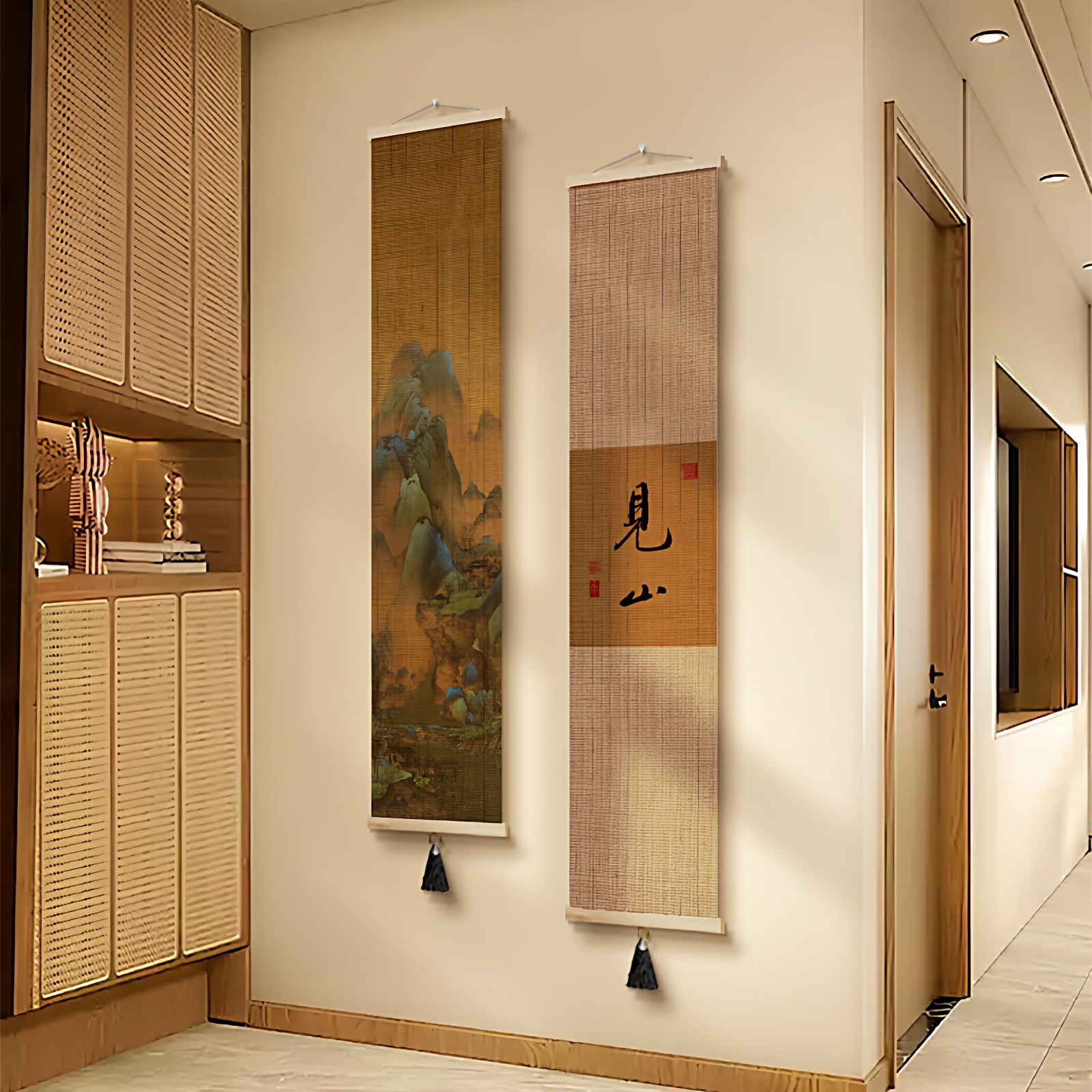 See the Mountains, Song Dynasty Aesthetics, Entrance Hall Hanging Paintings, Tea Room Zen Landscape Calligraphy and Painting, Living Room Decorative Paintings, Bamboo Curtain Scroll Paintings