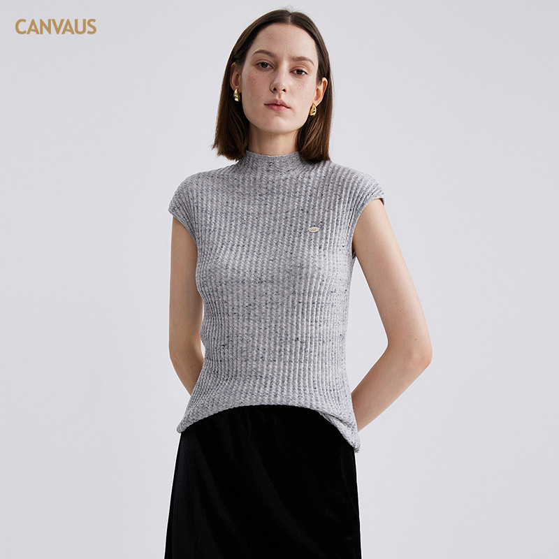 Canvaus Sheep Wool Linen Half Turtleneck Wool Knitwear Women's Elastic Slim Raglan Sleeve Autum Versatile Top