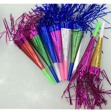 跨境热卖镭射纸大喇叭吹龙口哨儿童生日派对玩具助威道具厂家批发