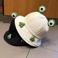 小青蛙漁夫帽女夏季遮陽防曬帽子大頭圍日系春秋季青蛙漁夫帽盆帽