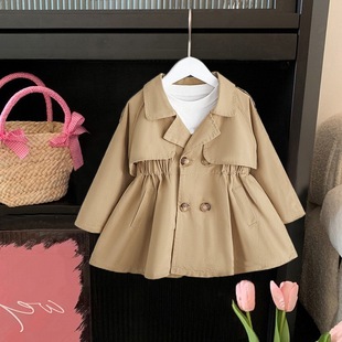 Girls' Autumn Windbreaker Jacket 2024 New Korean Version Mid-Length Style for Young Children and Babies Fashionable Autumn Style