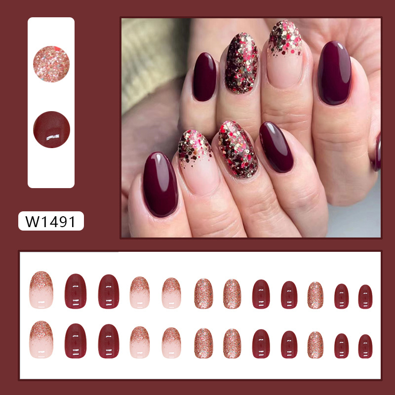 Shining Pink False Elliptical Short Gradual Clips Finished Nail Products_voghion.com