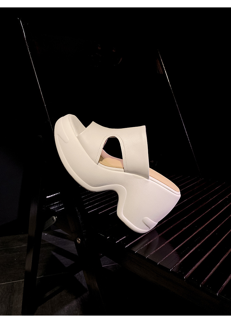 Dép sandal nữ quai chữ V đế bánh mì cao 10 cm da bò thật — màu trắng ngà, màu mơ chi tiết 16