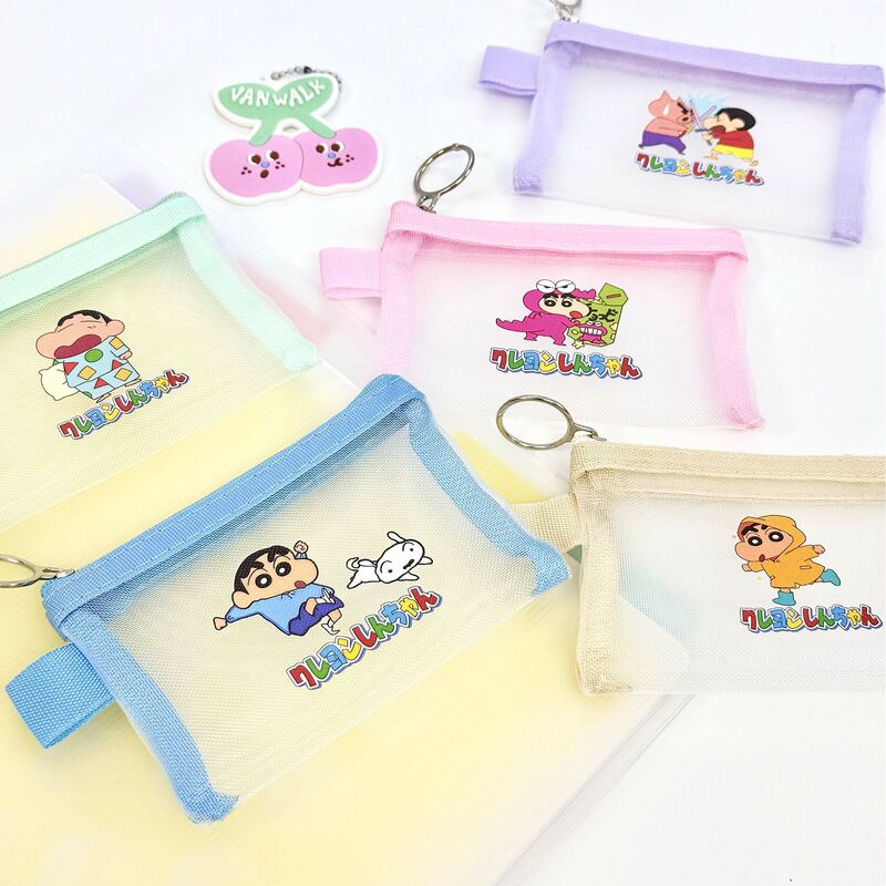 New Crayon Shin-Chan Nylon Mini Mesh Storage Bag Portable Makeup Bag Lipstick Bag Transparent Zipper Key Bag