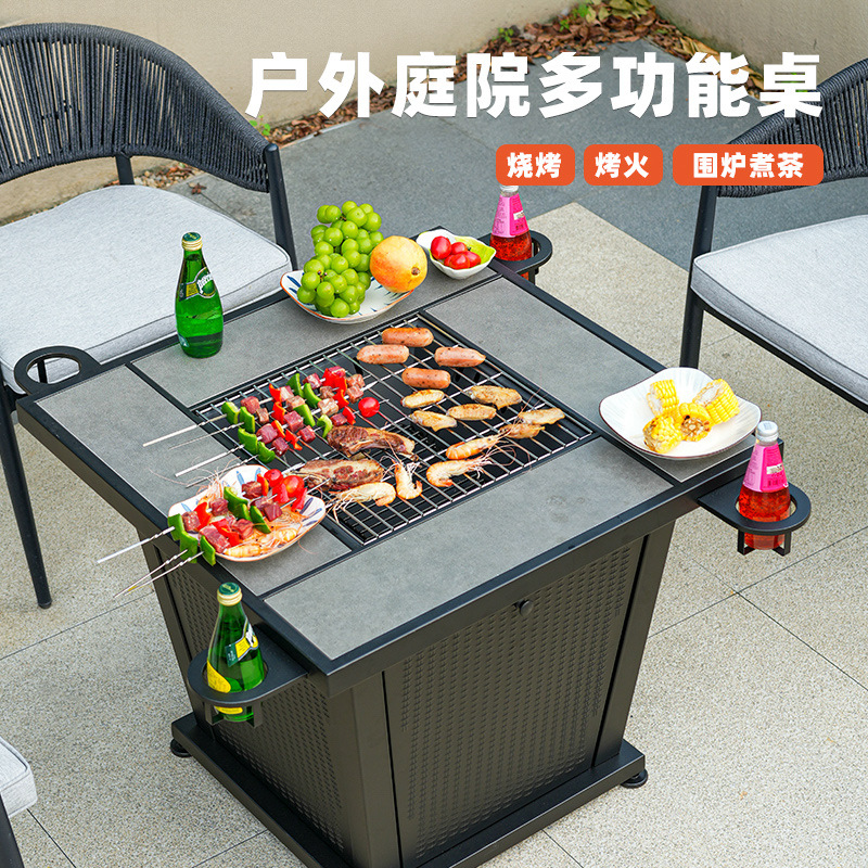 Jardín al aire libre patio horno de barbacoa de carbón leña tabla de barbacoa doméstica parrilla horno de carbón asado acero inoxidable BBQ