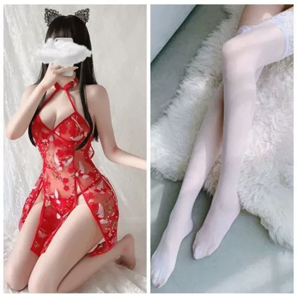 Red cheongsam, underwear, tights