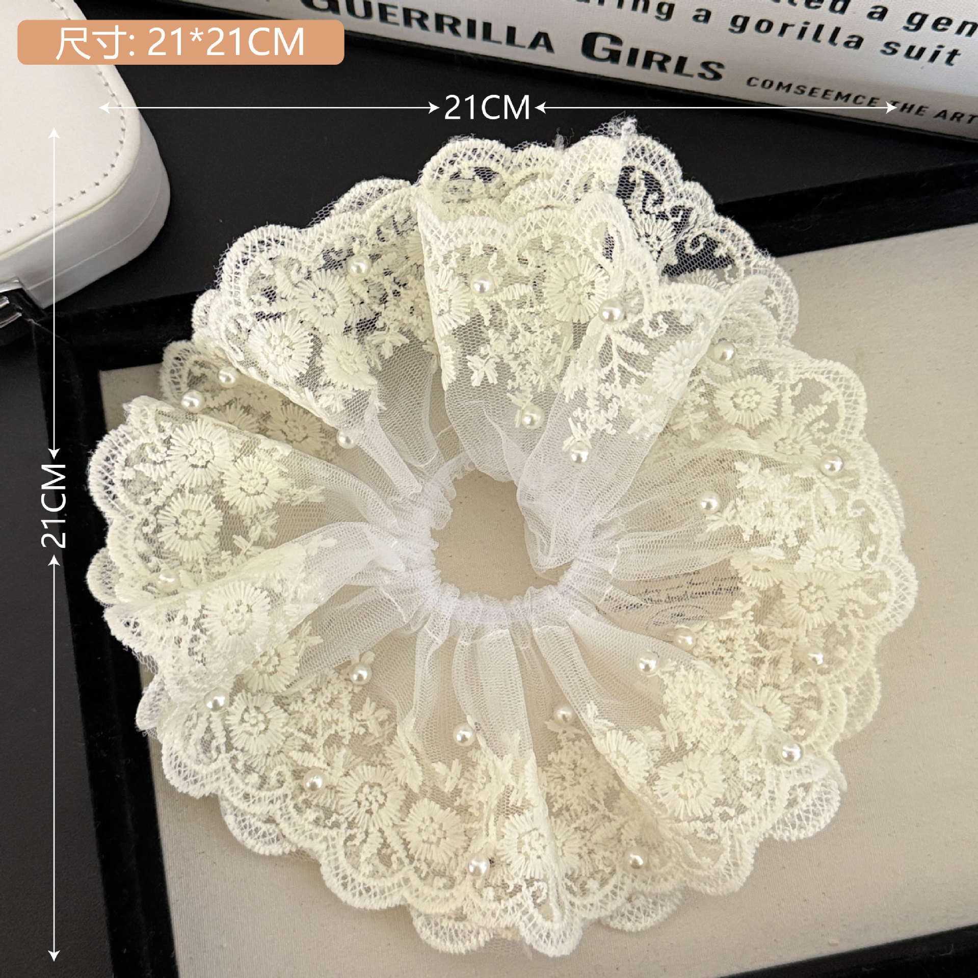 Frase bordada arco dulce anillo de cabello intestino de alta sensibilidad de la niña encaje cuerda de cabello suave adornos para el cabello