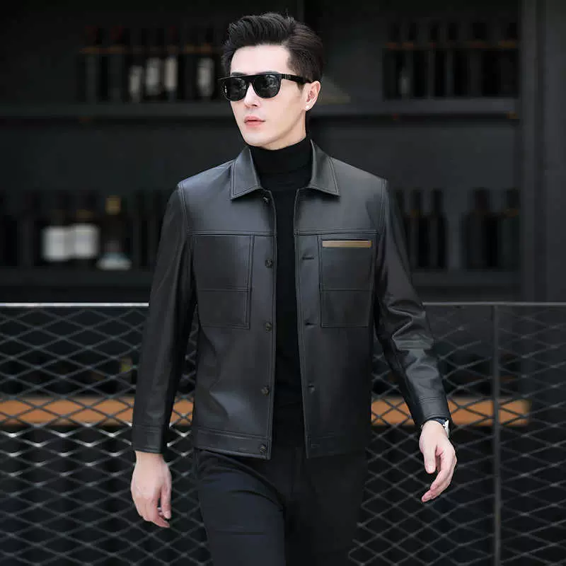 男士短款头层绵羊皮真皮皮衣秋冬新款海宁翻领商务休闲皮夹克外套