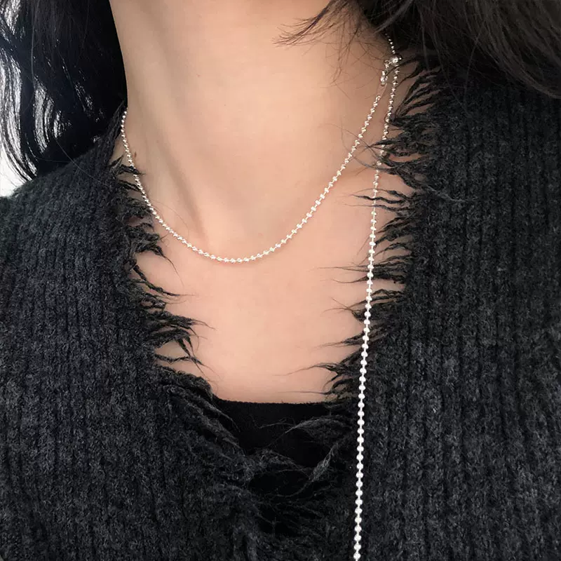 S925银爆闪钻光月光珠项链可调节长款毛衣链简约气质韩版ins风女