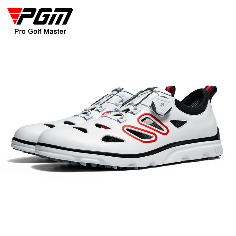 Giày golf nam PGM thoáng khí, đế đinh dẻo, mùa hè mát mẻ — XZ237-Trắng đen đỏ