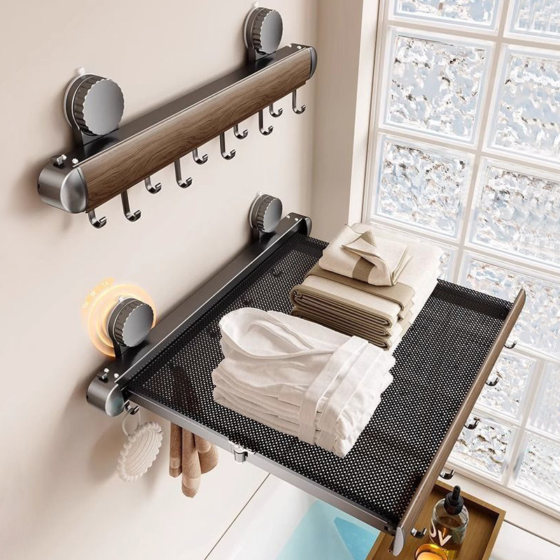 Bathroom Suction Cup Retractable Towel Rack Towel Holder Bathroom Clothes Organizer Toilet No-Drill Towel Storage Rack
