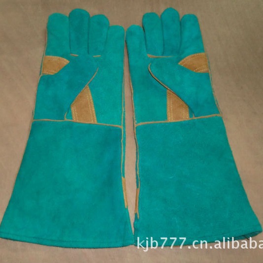 绿色牛二层电焊手套高州皮革手套劳保焊工防割手套