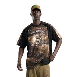 捷展男装|网格拼接玄学球服26春夏新品美式街头运动数码印短袖T恤