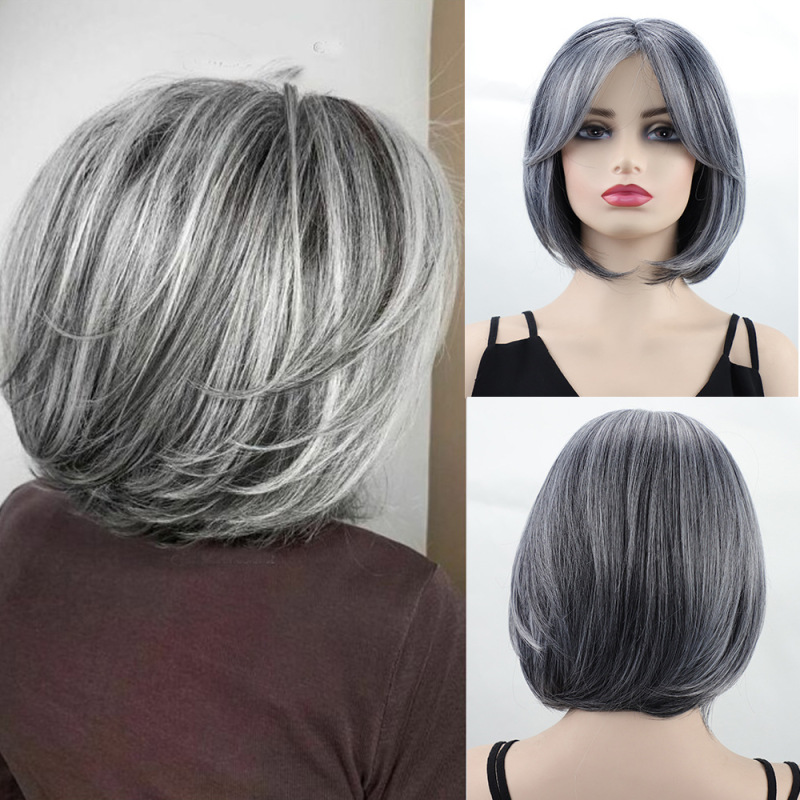 Cross-border new European and American wig female eight-character bangs short straight hair bobo head chemical fiber wig set Xuchang manufacturer wig