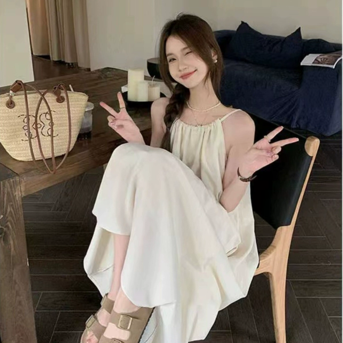 Новое летнее свободное платье для женщин, утягивающее, нежное, в французском стиле, платье-бретелька для первой любви, потрясающее и элегантное платье.