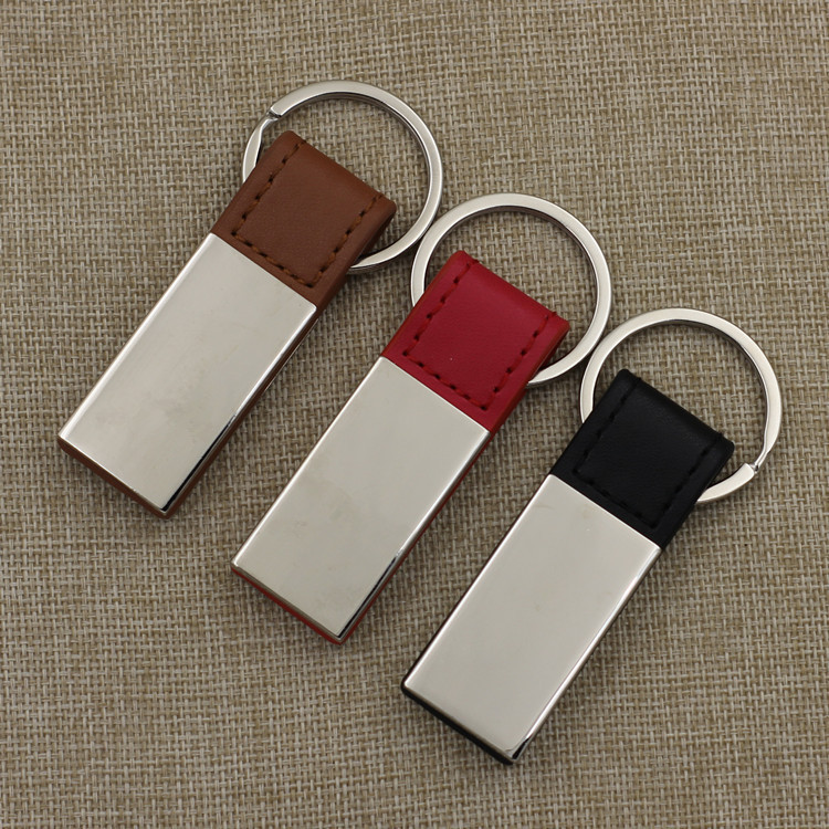 Spot supply metal rectangular leather key chain simple leather key chain advertising promotional gifts wholesale